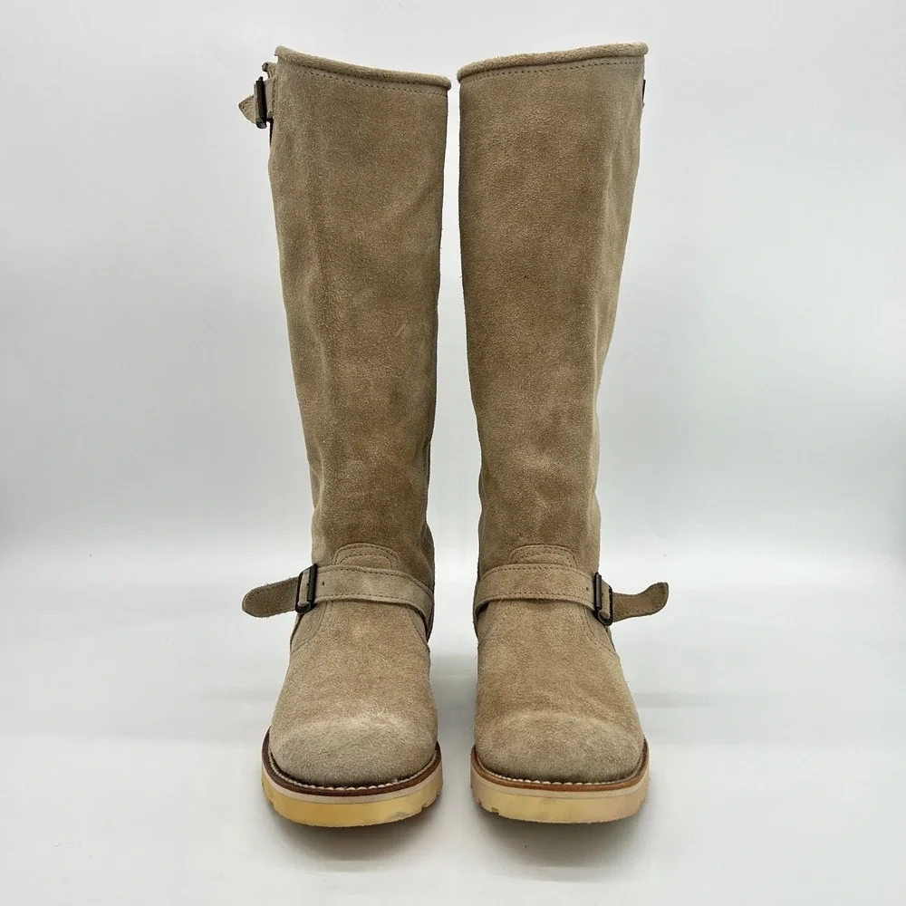 Sendra Women's Knee High Boots US Sz 10 EU Sz 41 Tan Suede Buckles Rubber $250